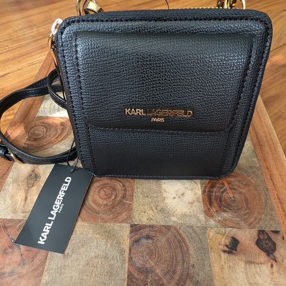 Karl Lagerfeld Paris PinMount Logo Faux Leather Zip Around Wallet Crossbody Nwt - Picture 4 of 12